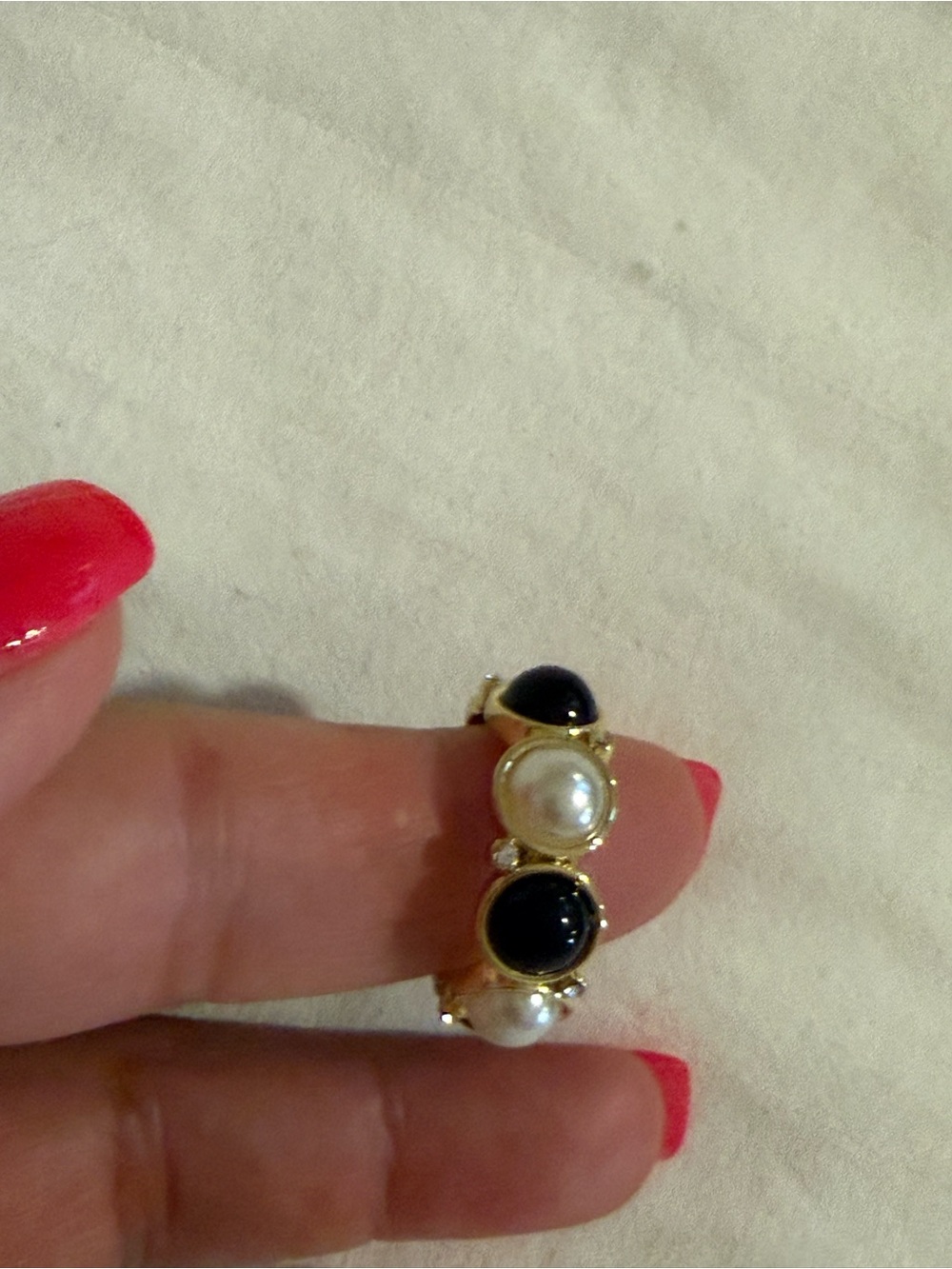Park Lane tiramisu Gold  Ring with Black Onyx and Pearl Accents